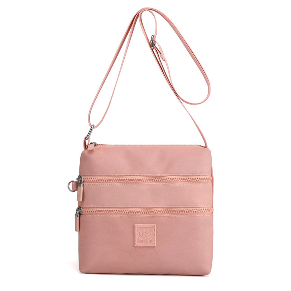 Multipockets Zipper Crossbody Purses Casual Nylon Shoulder Bag for Women Daily Handbag Pink