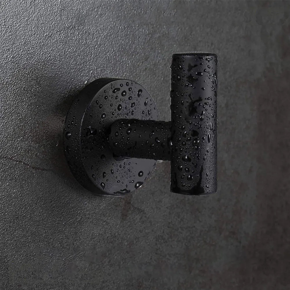 2Pcs Set Bathroom Towel Hook Wall Mounted Robes Holder Stainless Steel Clothing Hanger Black