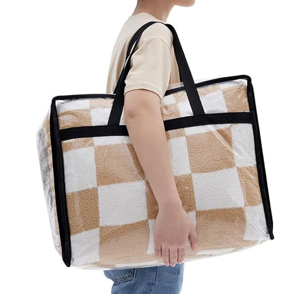 3Pcs 60L Clear Clothes Storage Bags Foldable Moving Bags with Zipper for Bedding Duvet Blanket