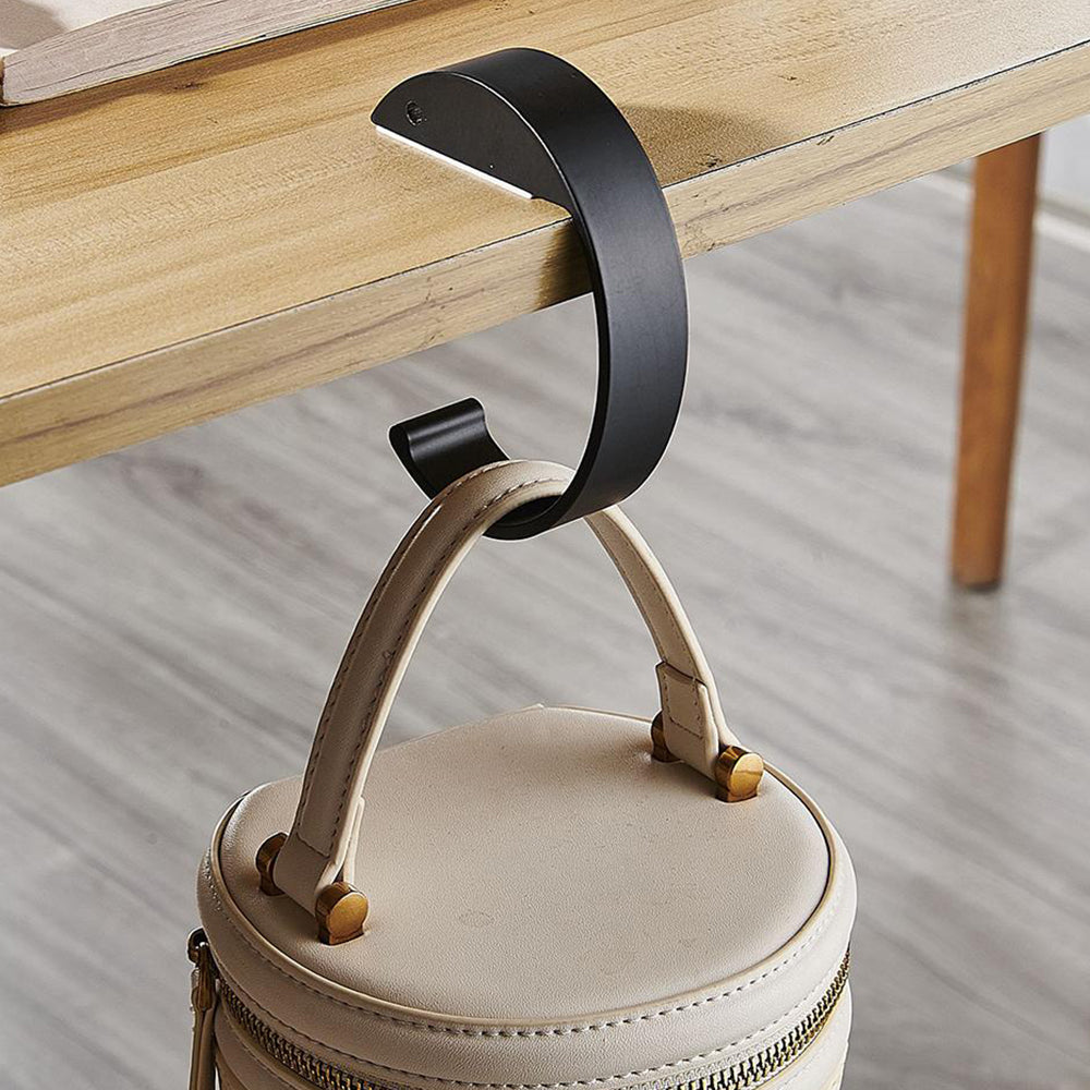 Set of 2Pcs C-Shape Hooks Purse Handbag Hangers for Table Desk Black