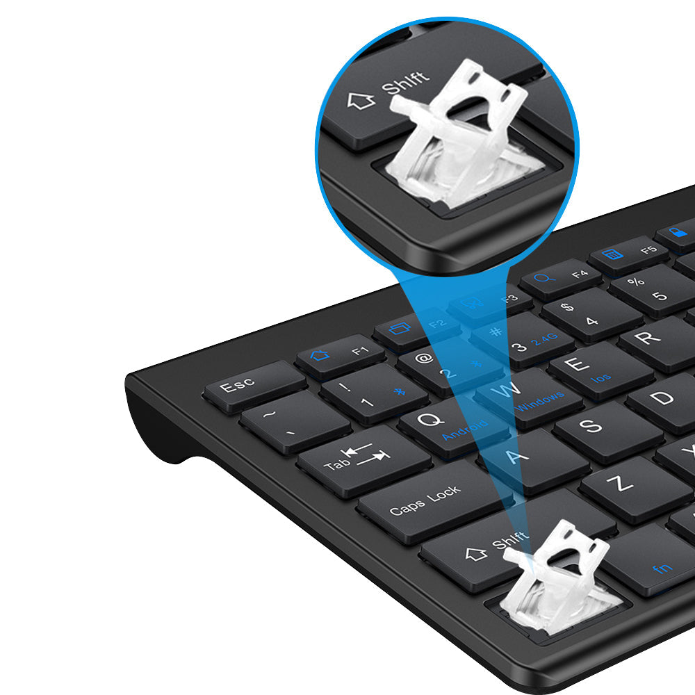 2.4G Ultra-Thin Rechargeable Keyboard Sleek Bluetooth Wireless Keyboard Compatible with Multi-Device Black