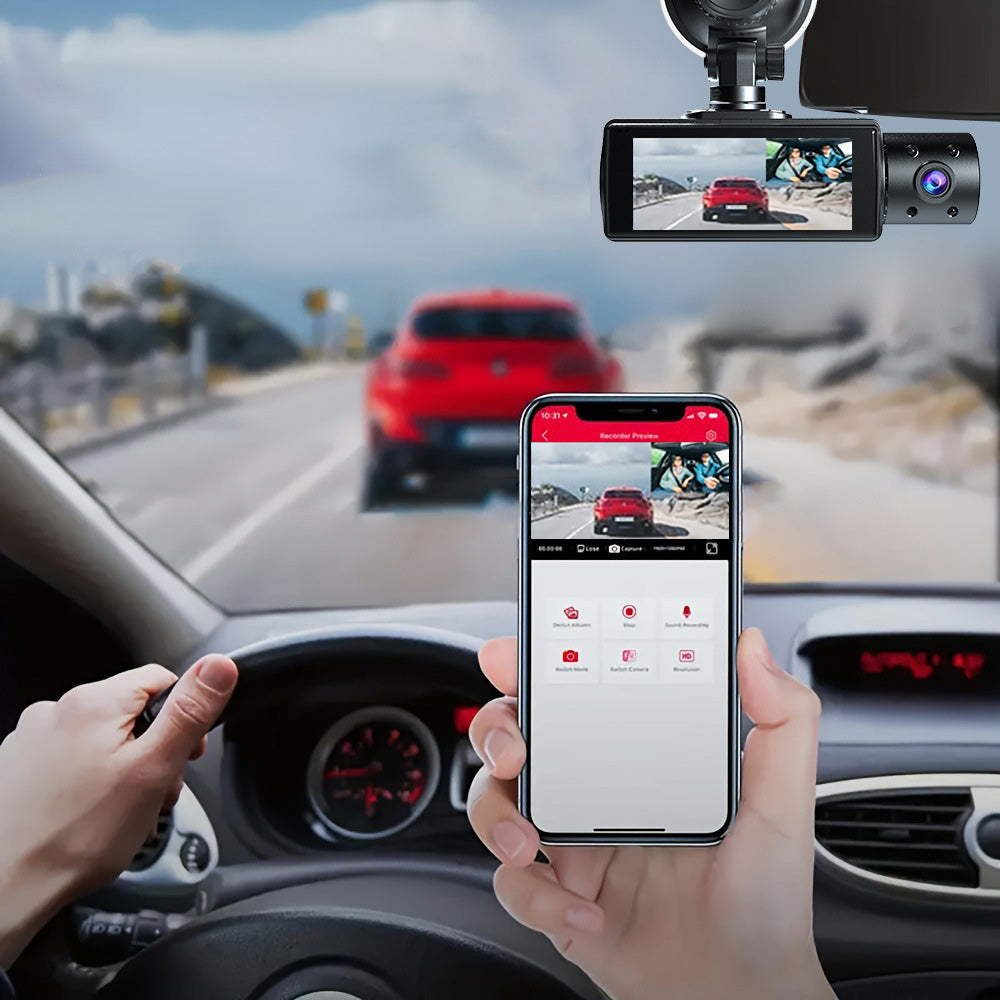 Dash Cam with WiFi ââ‚?Front Rear & Interior Recording with Night Vision