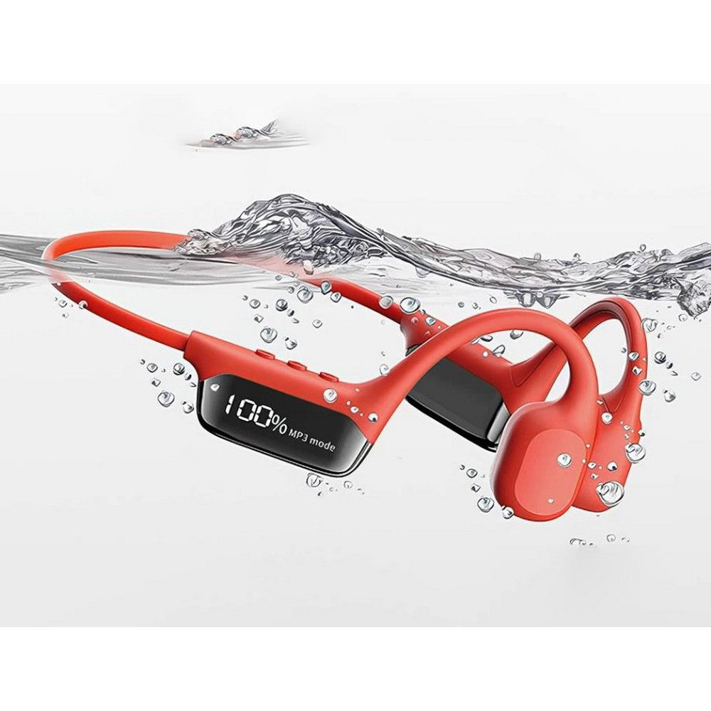 Wireless Bone Conduction Headphones Swimming Sports Bluetooth Headset-Red