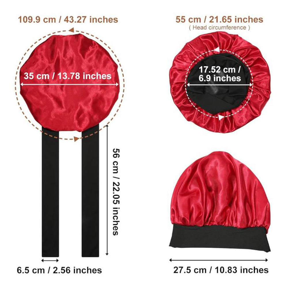 Satin Night Sleep Cap for Women Hair Bonnet with Elastic Band Black