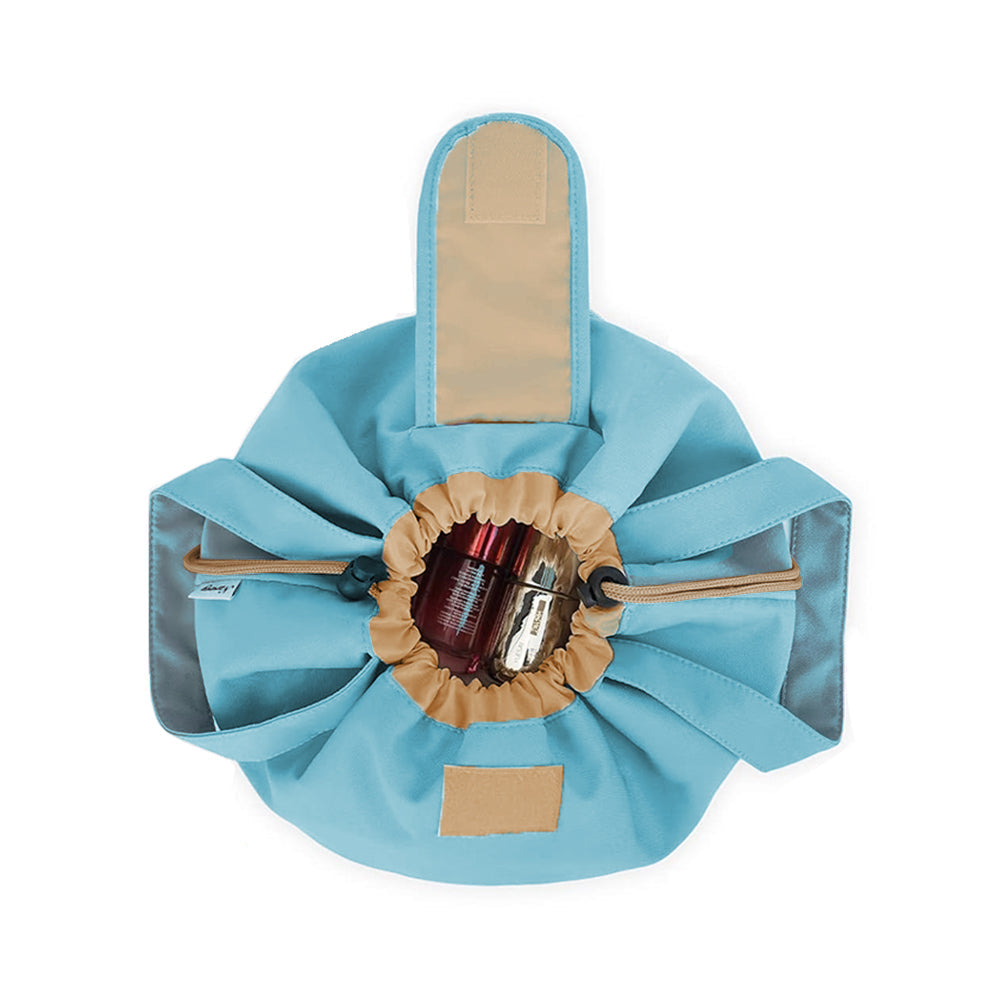 Travel Barrel Drawstring Makeup Bag Cosmetic Bag Toiletry Organizer Blue
