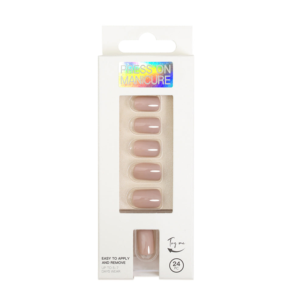 Set of 24Pcs Press On Nails Solid Color Self-Adhesive Fake Nails Khaki