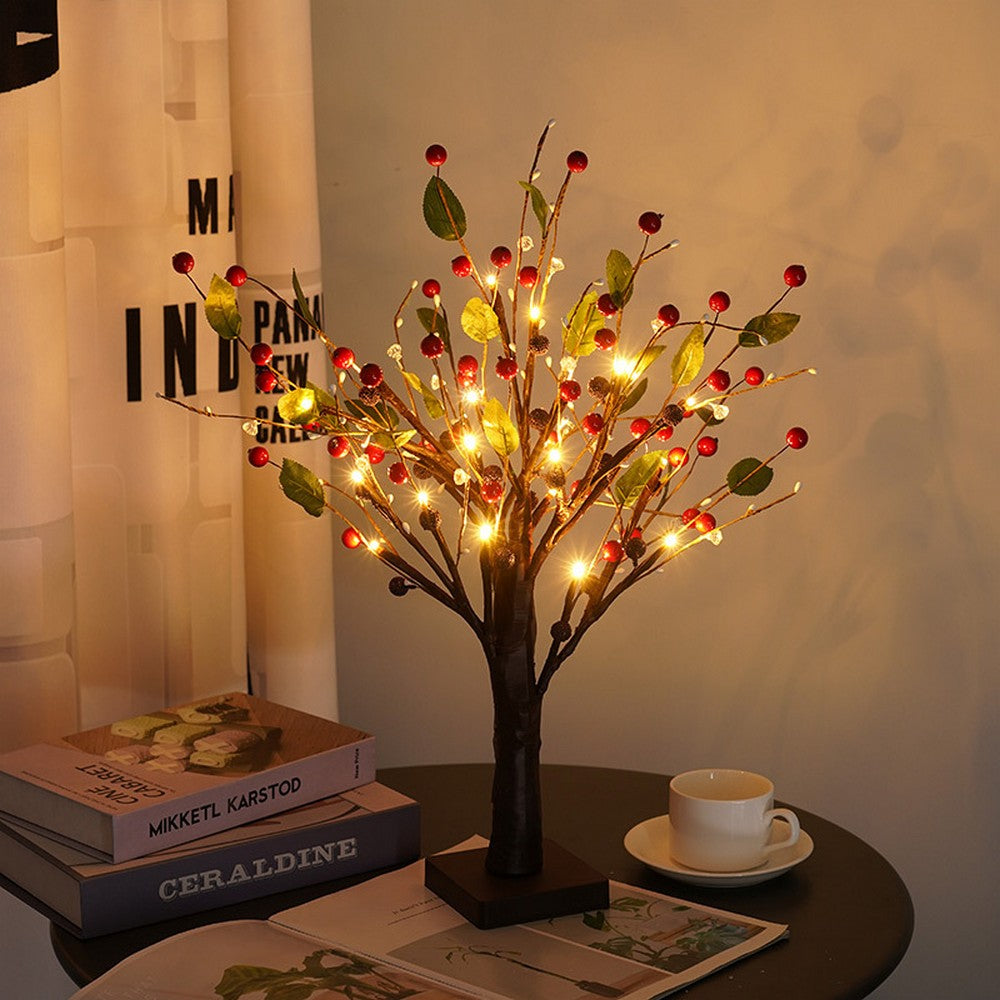 Tabletop Tree Light 24 LED Lighted Tree Decorated Lights Artificial Branch Tree Lamp for Outdoor and Indoor Christmas Decor Red