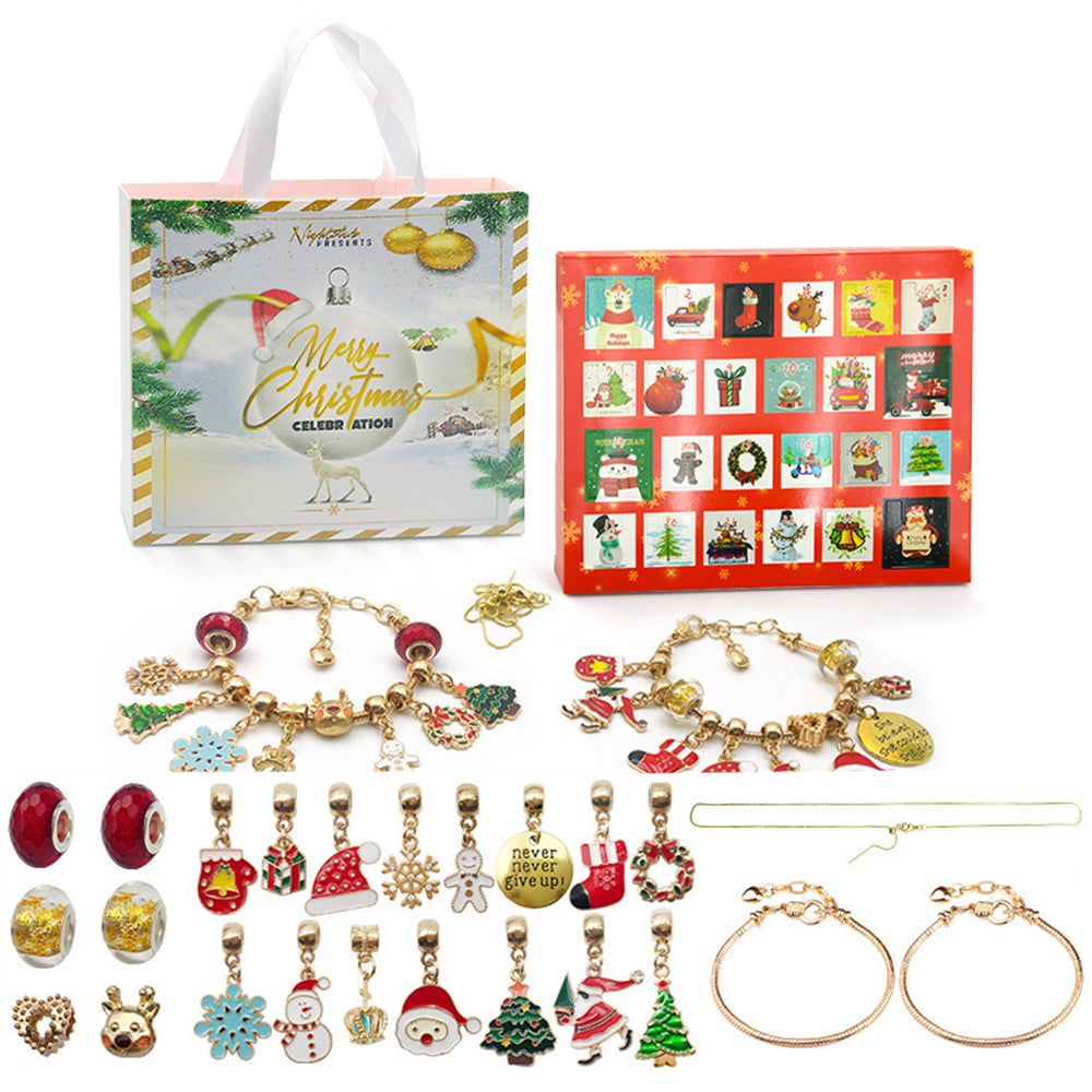 24 DAYS Christmas Advent Countdown Calendar Bracelets Set DIY Charm Bracelet Making Kit for Kids Style 2