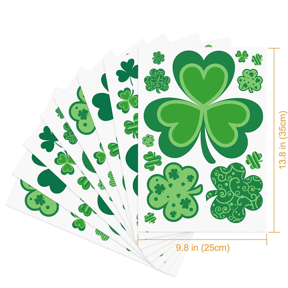 8 Sheets of Static Cling Green Stickers for St Patricks Day Decor Shamrock Window Stickers