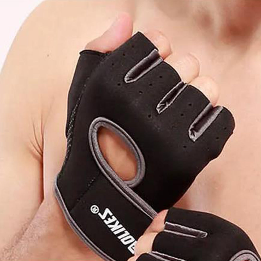 Pair of Sports Gloves Open Finger Gym Gloves for Cycling Weight Lifting Fitness Exercise Black