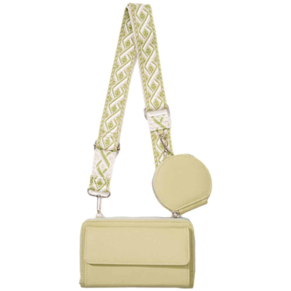 2Pcs Set PU Leather Trendy Bags Woman Travel Cross Body Bag with Coin Pouch Green