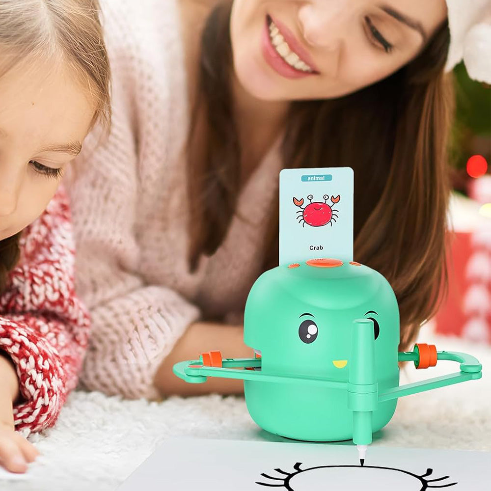Interactive Educational Drawing Robot with 100 Cards Voice Interaction Learning Toy Green
