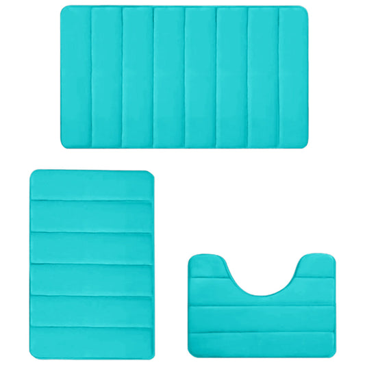 3 Pieces Set Water Absorption Bathroom Floor Mats Non-Slip Bath Mats Light Green