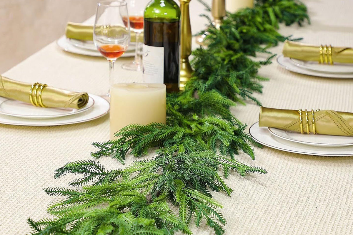 Christmas Norfolk Pine Garland Rattan Greenery Garland for Home Fireplace Decor