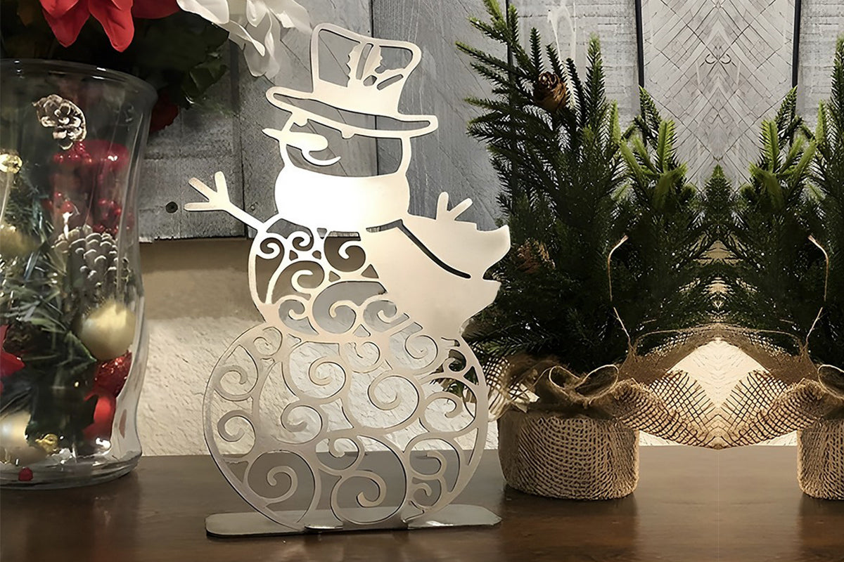 3Pcs Set Silvery Metal Christmas Snowman Home Interior Living Room Craft Ornaments Christmas Decor