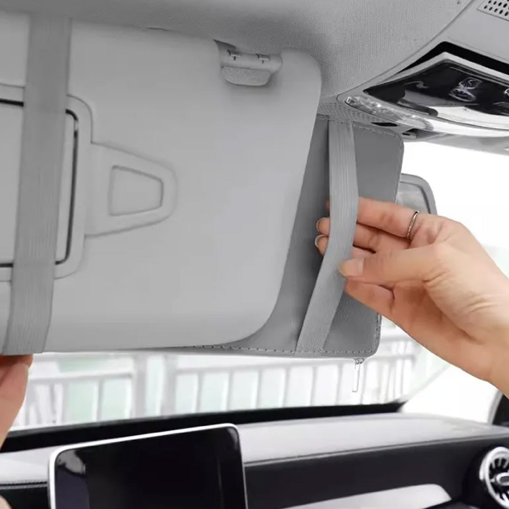 Car Sun Visor Organizer with License & Sunglasses Holder Gray