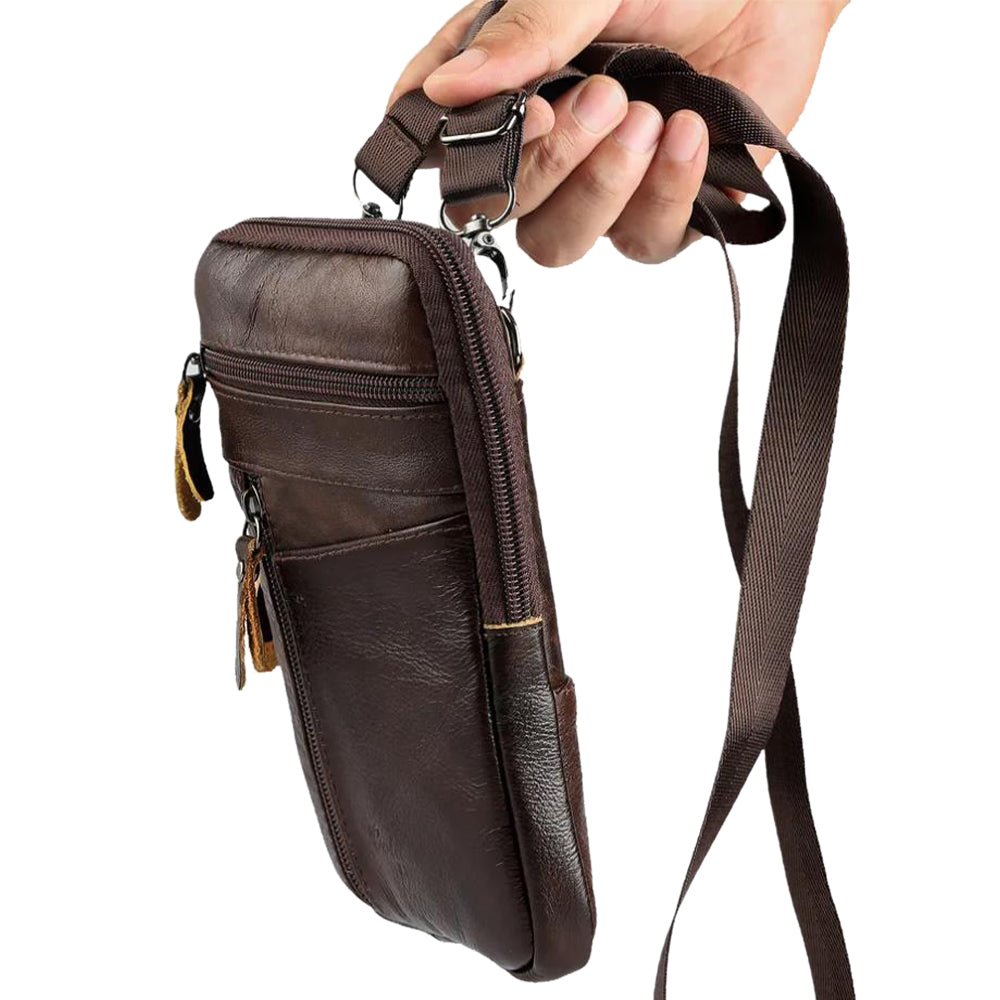 Leather Phone Pouch Small Waist Pack Crossbody Bag Business Receipt Wallet Coffee