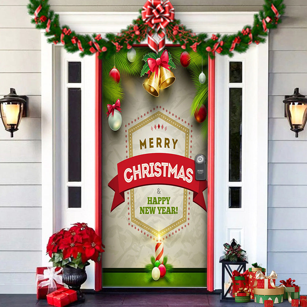 Christmas Door Cover Background Cloth Porch Backdrop Banner for Home Holiday Party Decoration Style 1