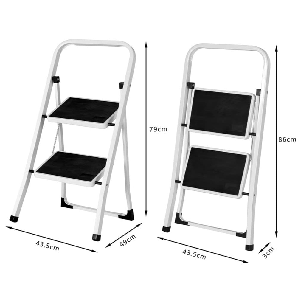 2-Step Ladder Folding Step Stool with Wide Anti-Slip Pedal and Convenient Handgrip