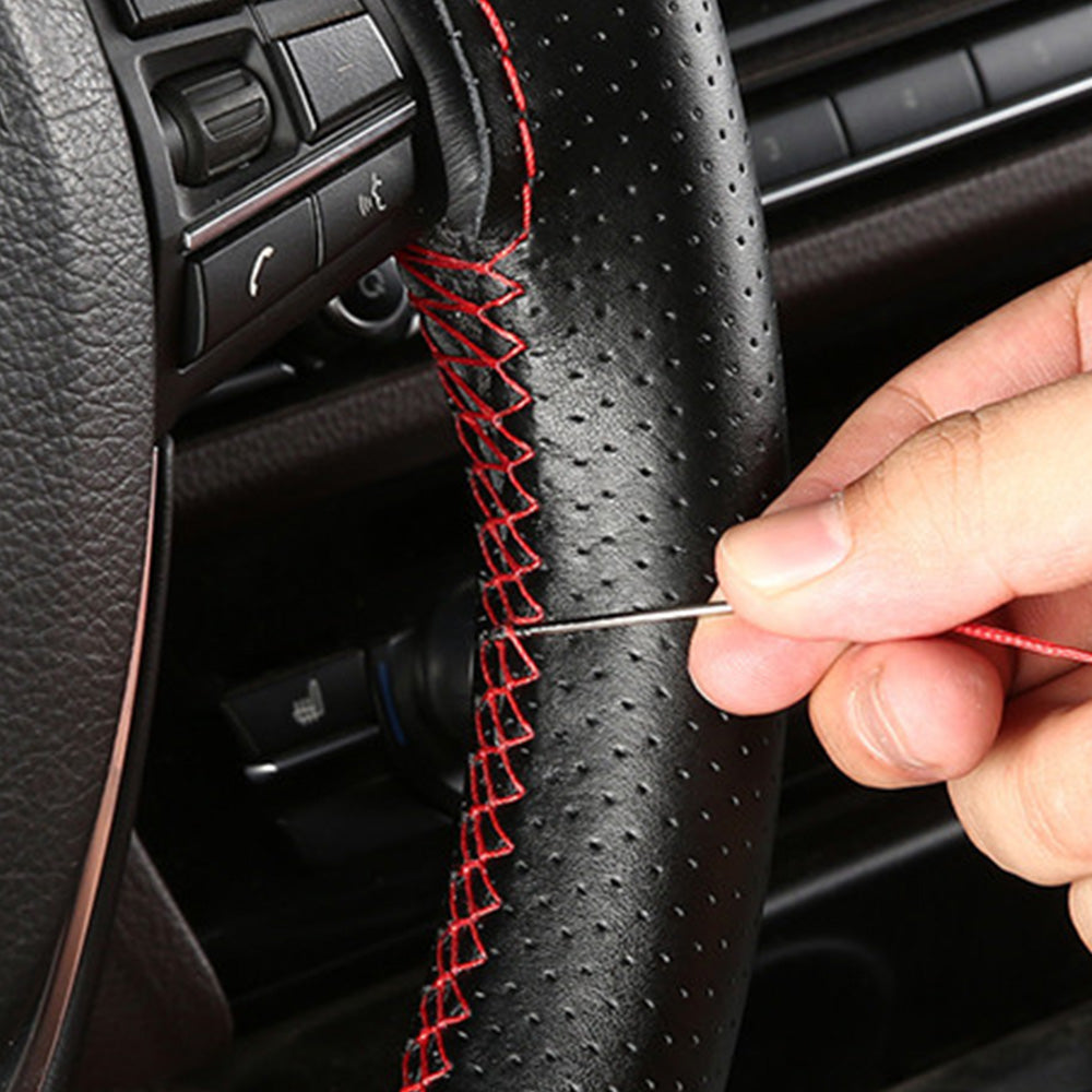 Leather Steering Wheel Cover Non-Slip Auto Steering Wheel Protector Black and Red