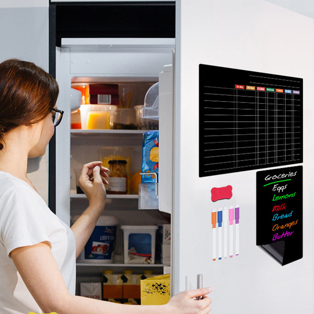 Magnetic Black Dry Erase Calendar Set Monthly Daily Planner Whiteboard Sheet for Fridge