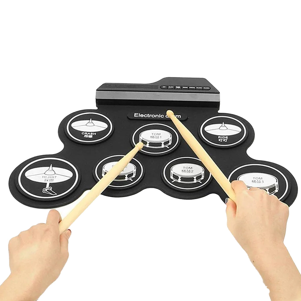 7-Pad Electronic Drum Set Roll-up Drum Practice Pads for Kids Black