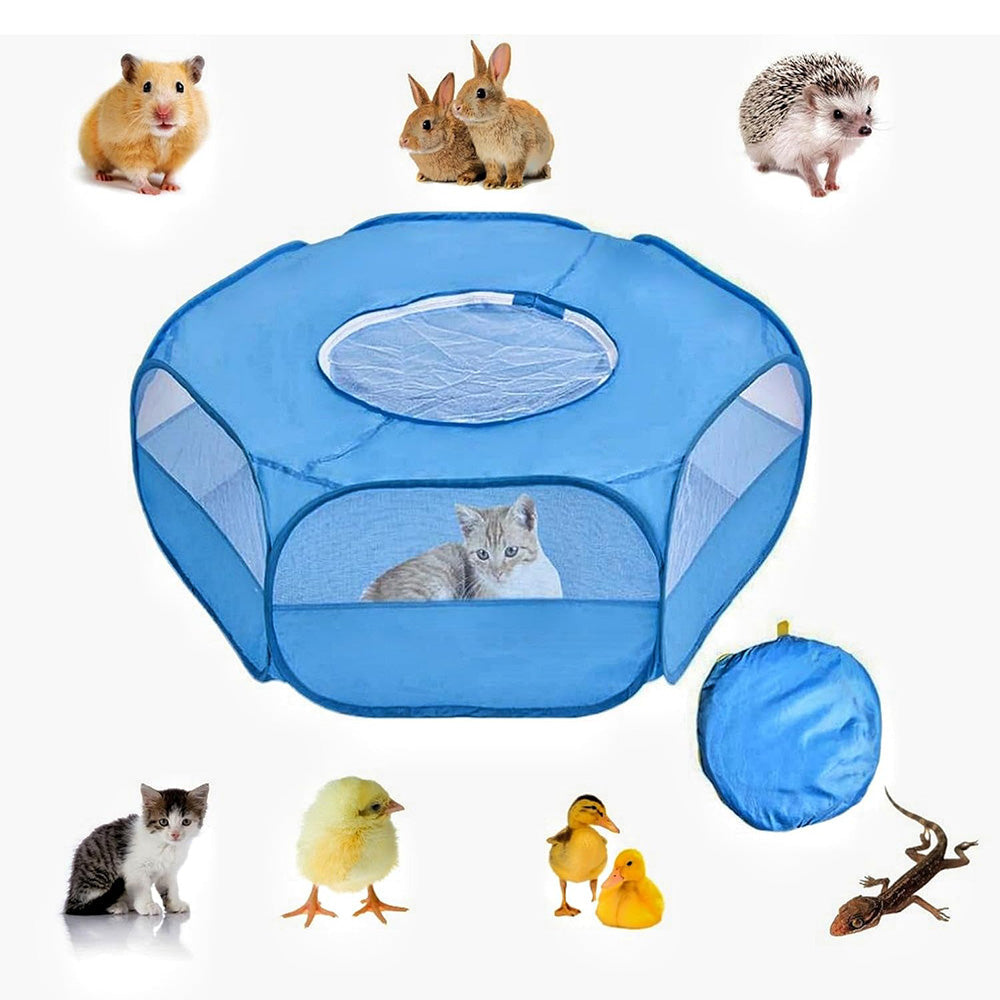 Portable Pop-Up Small Animal Playpen Foldable Pet Tent for Chick Hamster Rabbit Blue