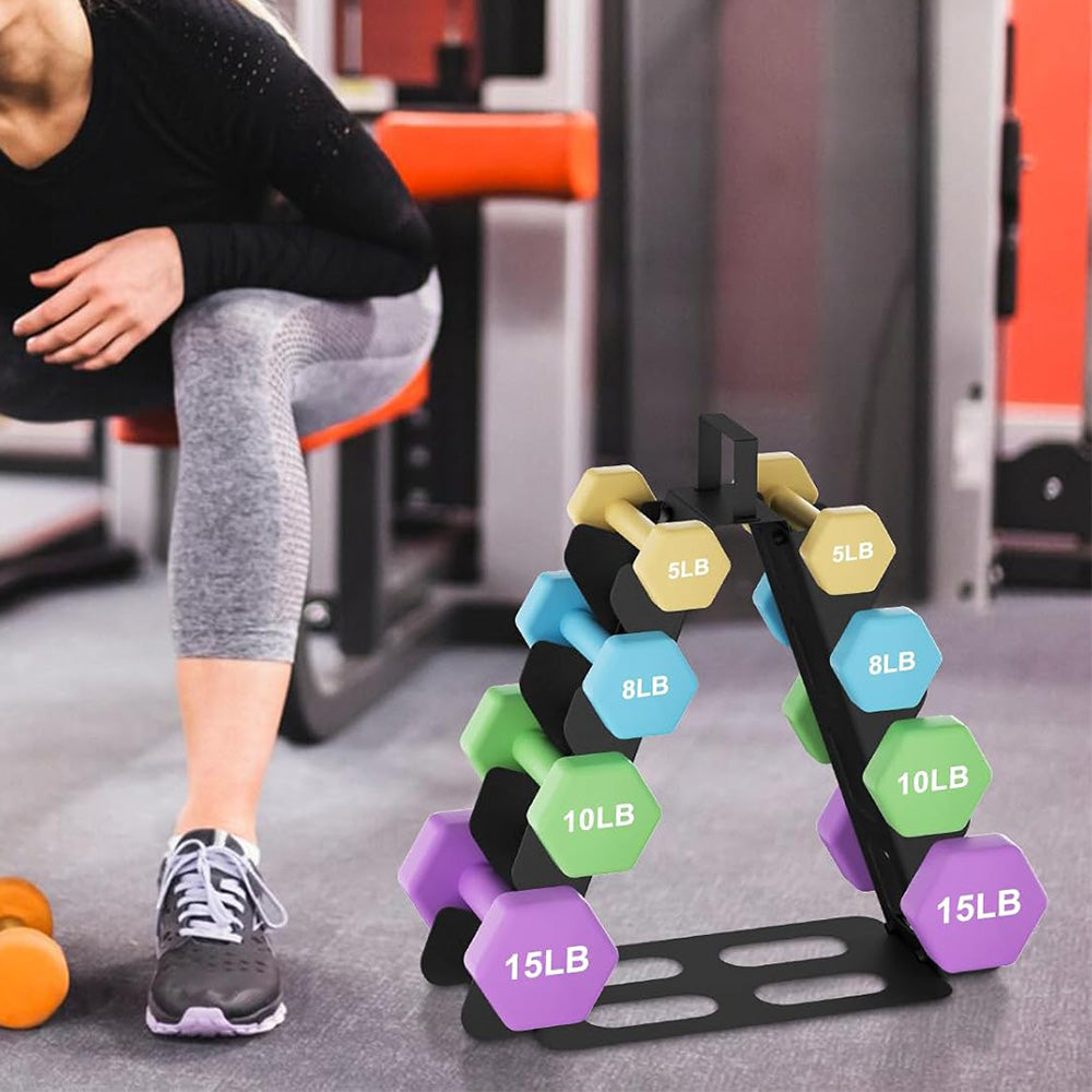 Black Metal Multi-Slot Dumbbell Rack 4 Tier A-Frame Weight Rack