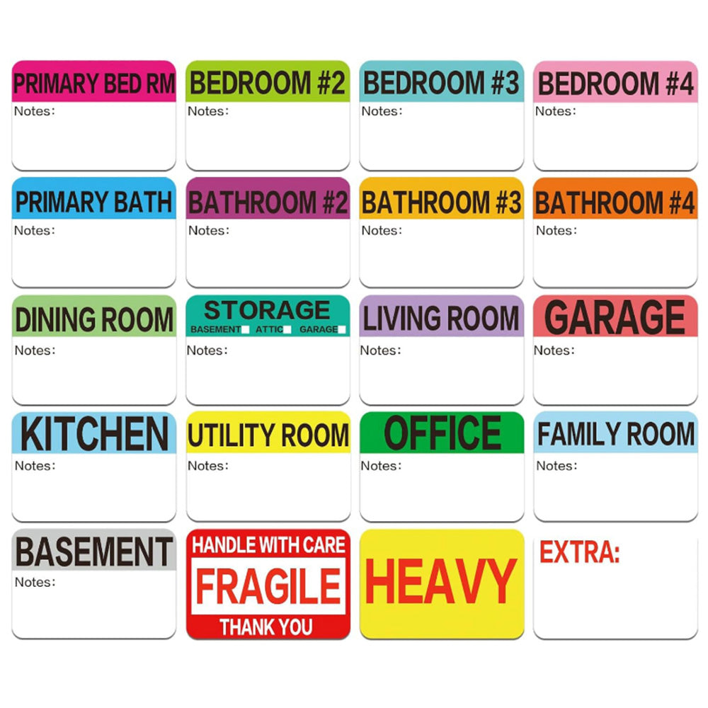600Pcs Home Moving Packing Box Labels with Writable Notes Areas Colorful Moving Labels