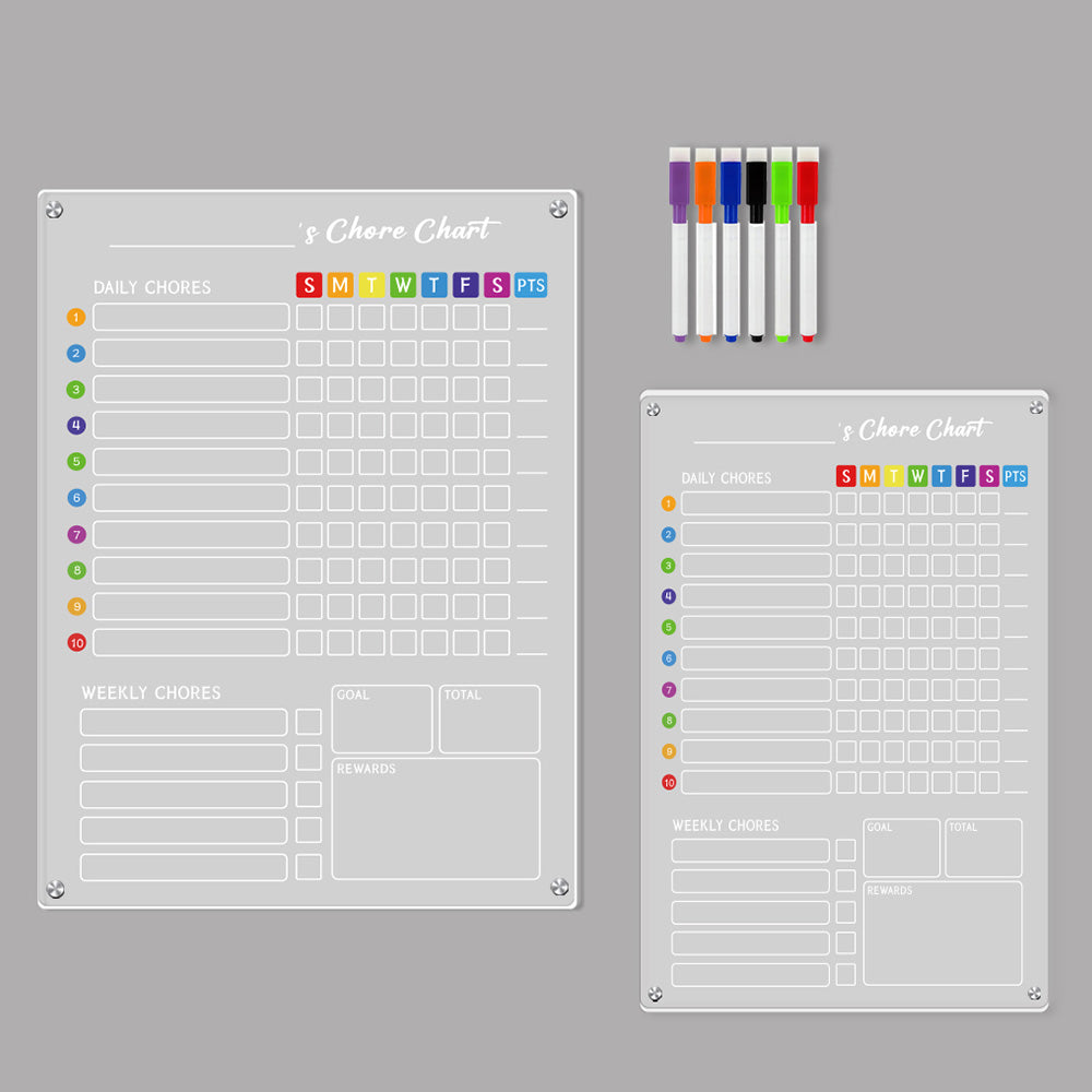 Clear Acrylic Chore Chart Board Kit for Kids Dry Erase Checklist Family Reward Responsibility Chart