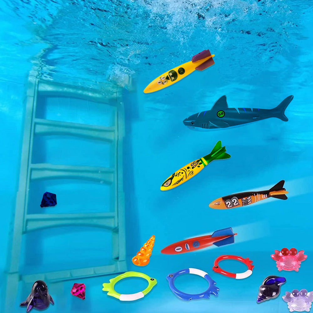 20Pcs Set Summer Pool Diving Swimming Toys Underwater Fun Swim Games Sinking Toys Kit