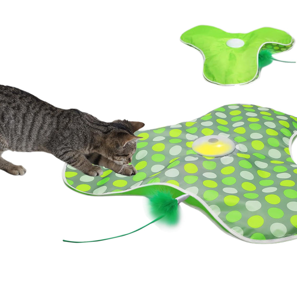 Automatic Interactive Cat Toy with Moving Feather and Sound for Indoor Play Green