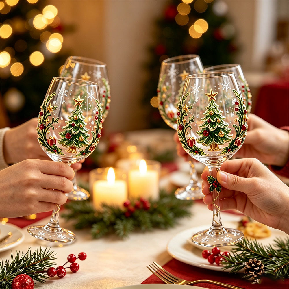 Christmas 3D Art Glass Goblet Holiday Decor Wine Cup - Christmas Tree