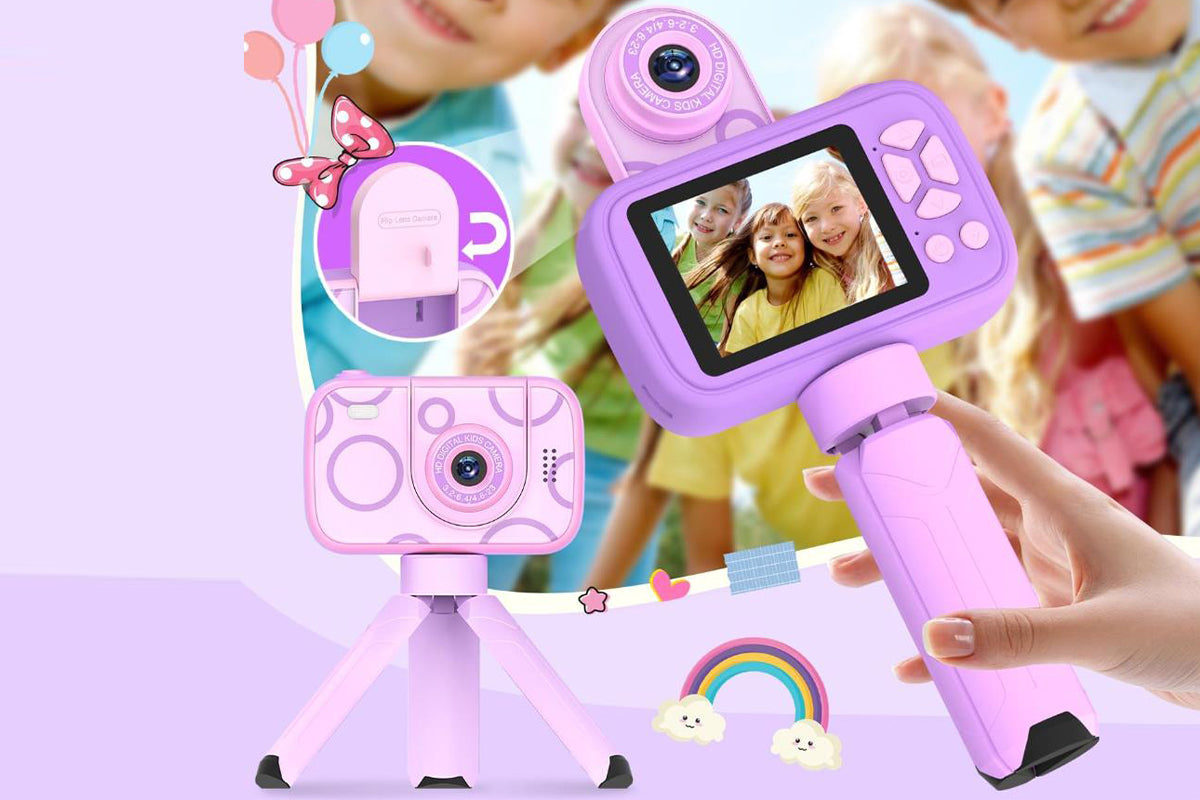 32GB Camera Toys for Boys Girls 1080P HD Digital Camera with Flip up Lens for Selfie and Video Christmas Birthday Party Gifts-Purple
