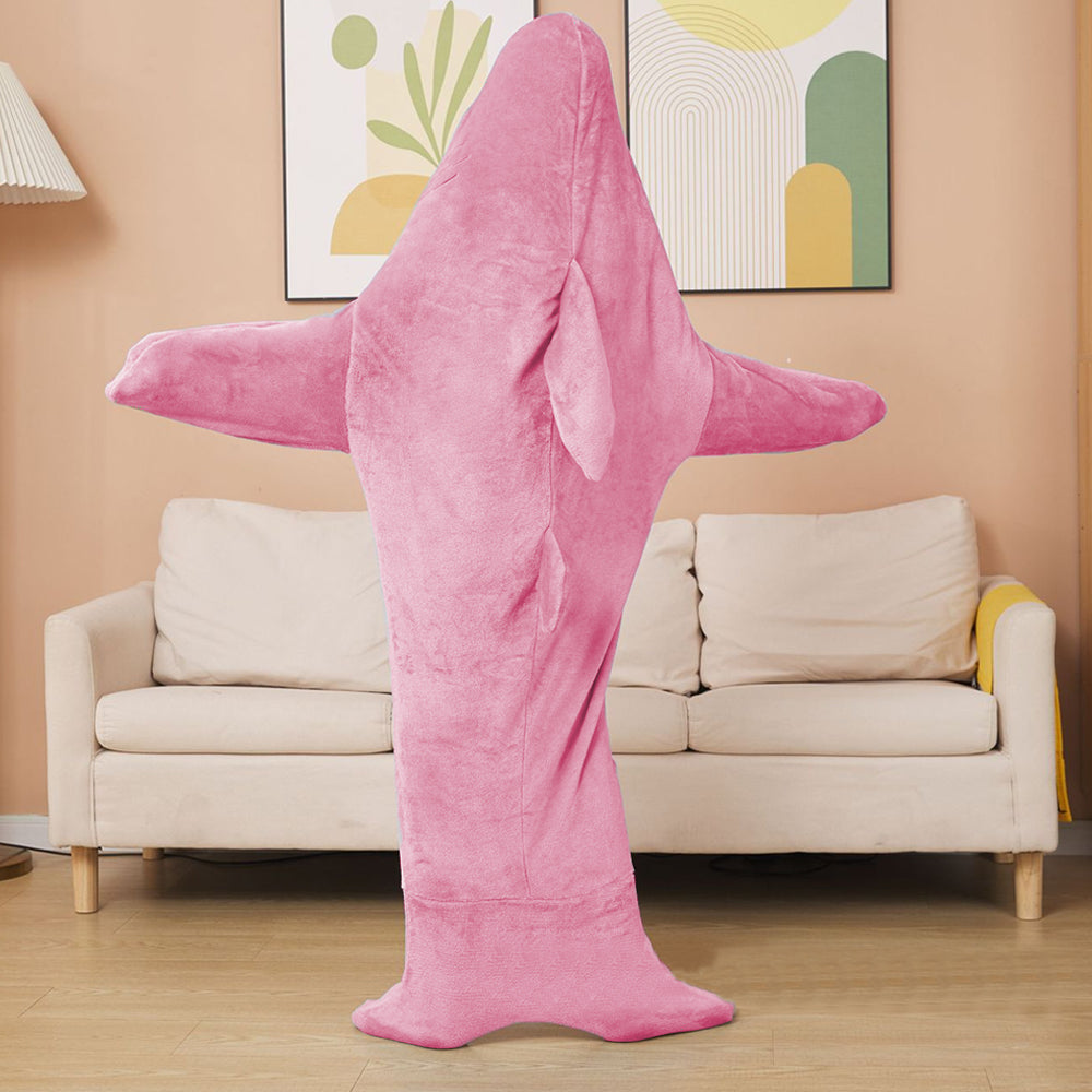 Pink Shark Hoodie Blanket Hooded Blanket Flannel Wearable Adult Throw Blanket