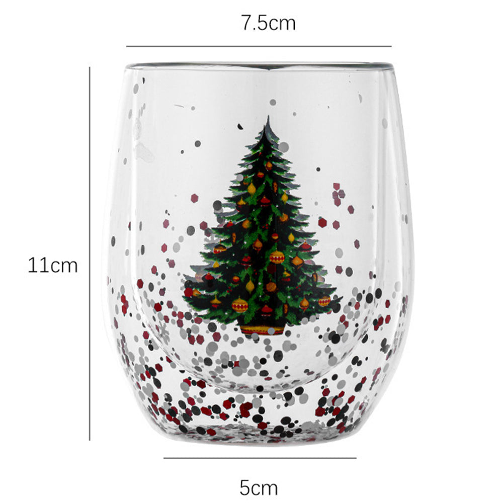 2Pcs 300ml Double Wall Christmas Tree Coffee Glass Cups