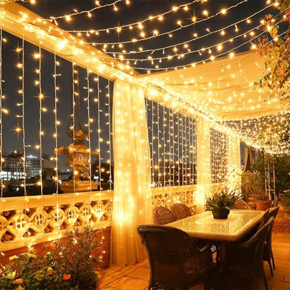 Solar Fairy Curtain Lights ¨C Christmas Hanging String Lights for Window Backdrop Warm White