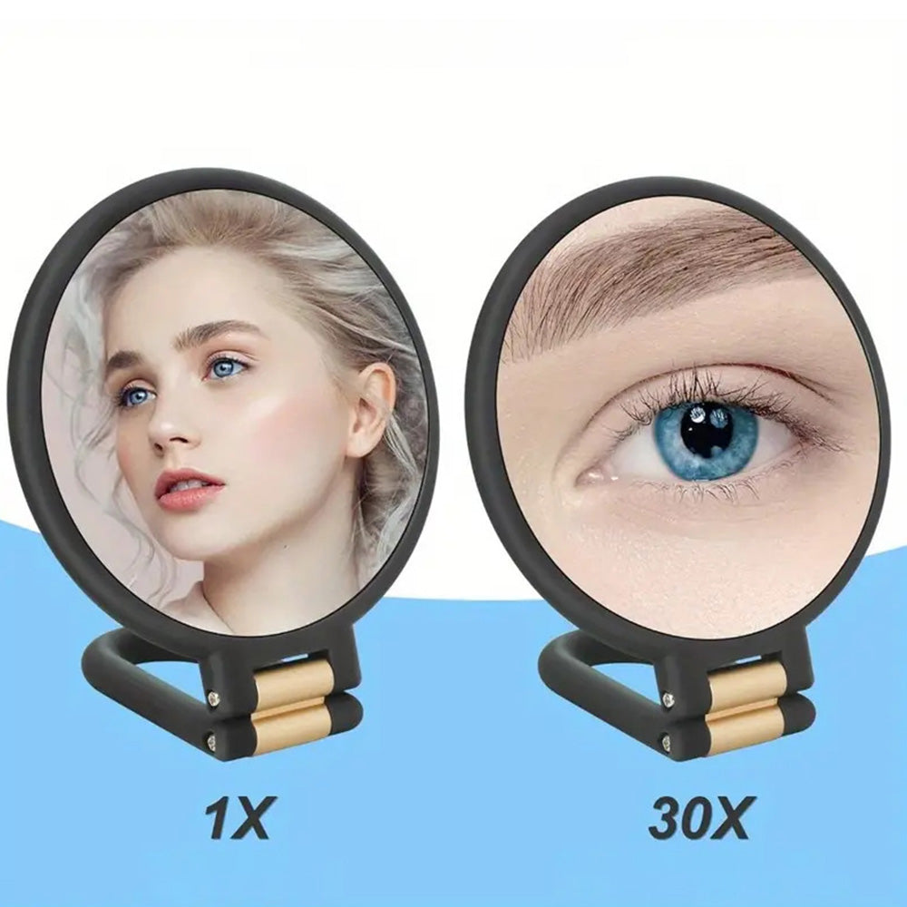 Foldable Double-sided Makeup Mirror 1X 30X Magnifying Mirror with Adjustable Stand Black