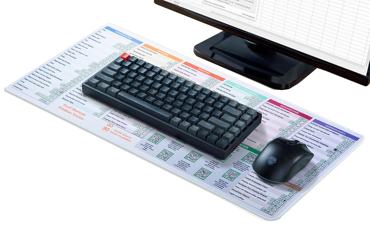 Excel Shortcut Keys Mouse Pad with QR Video Tutorials Non-Slip Excel Cheat Sheet Pad