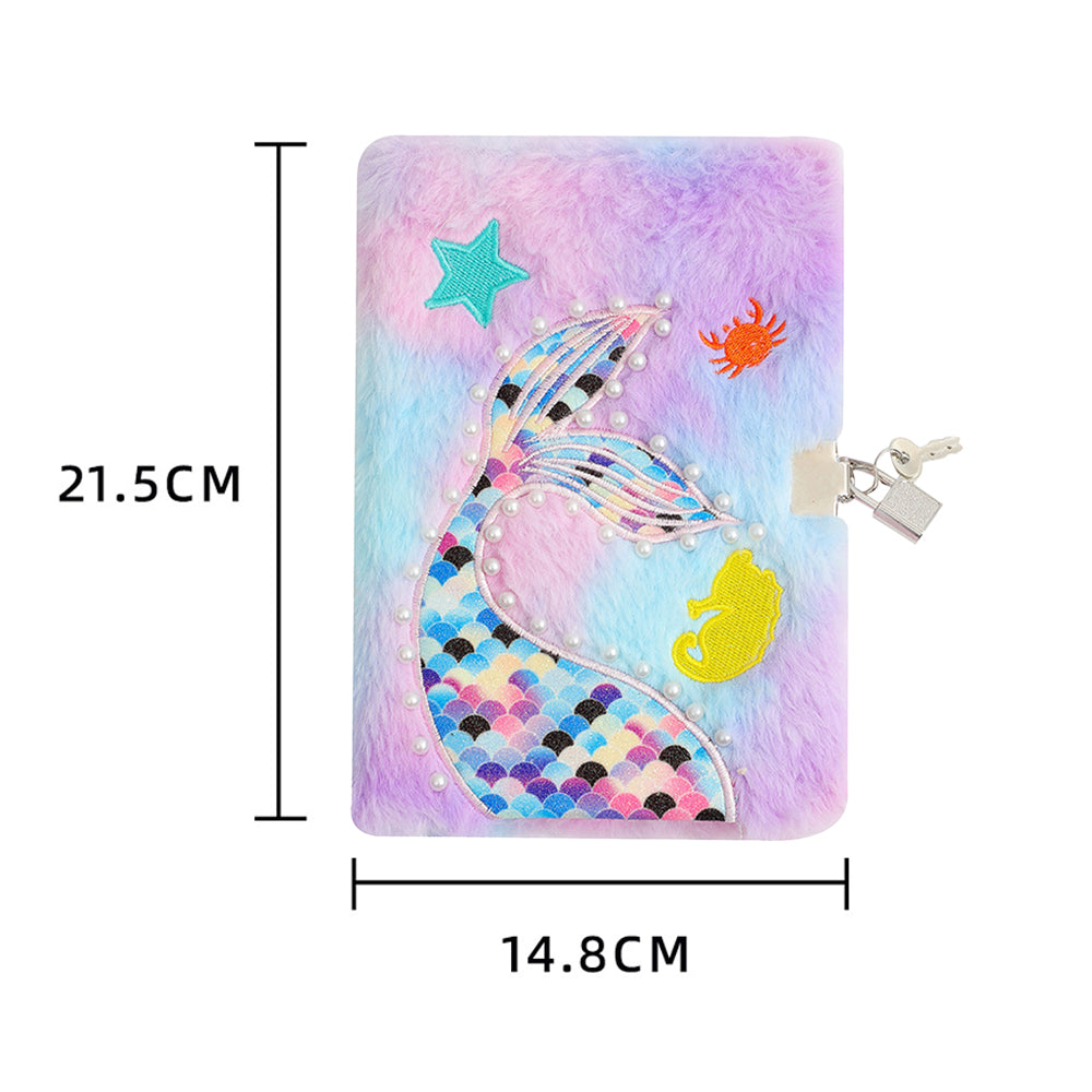 Mermaid Diary for Girls Tie-Dye Fluff Journal with Lock and Keys Secret Notebook Purple