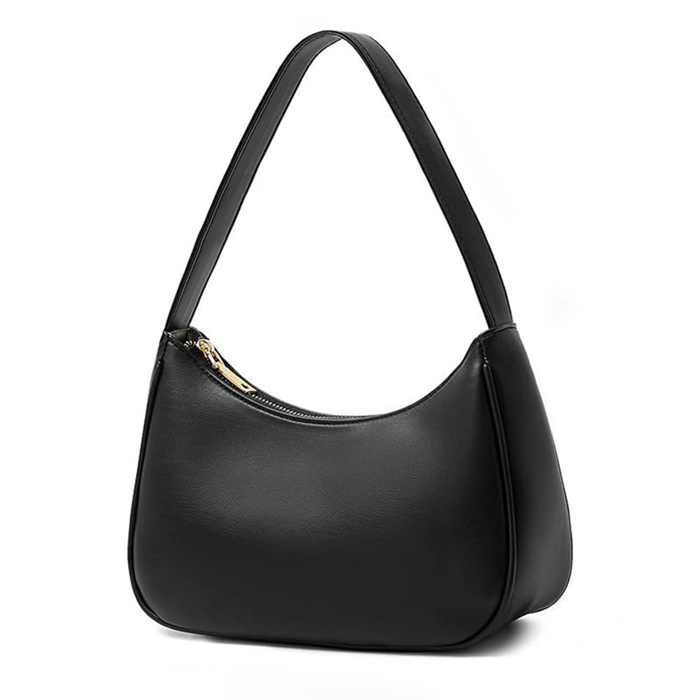 Women Shoulder Bag Elegant Feminine Mini Handbags with Zipper Closure Black