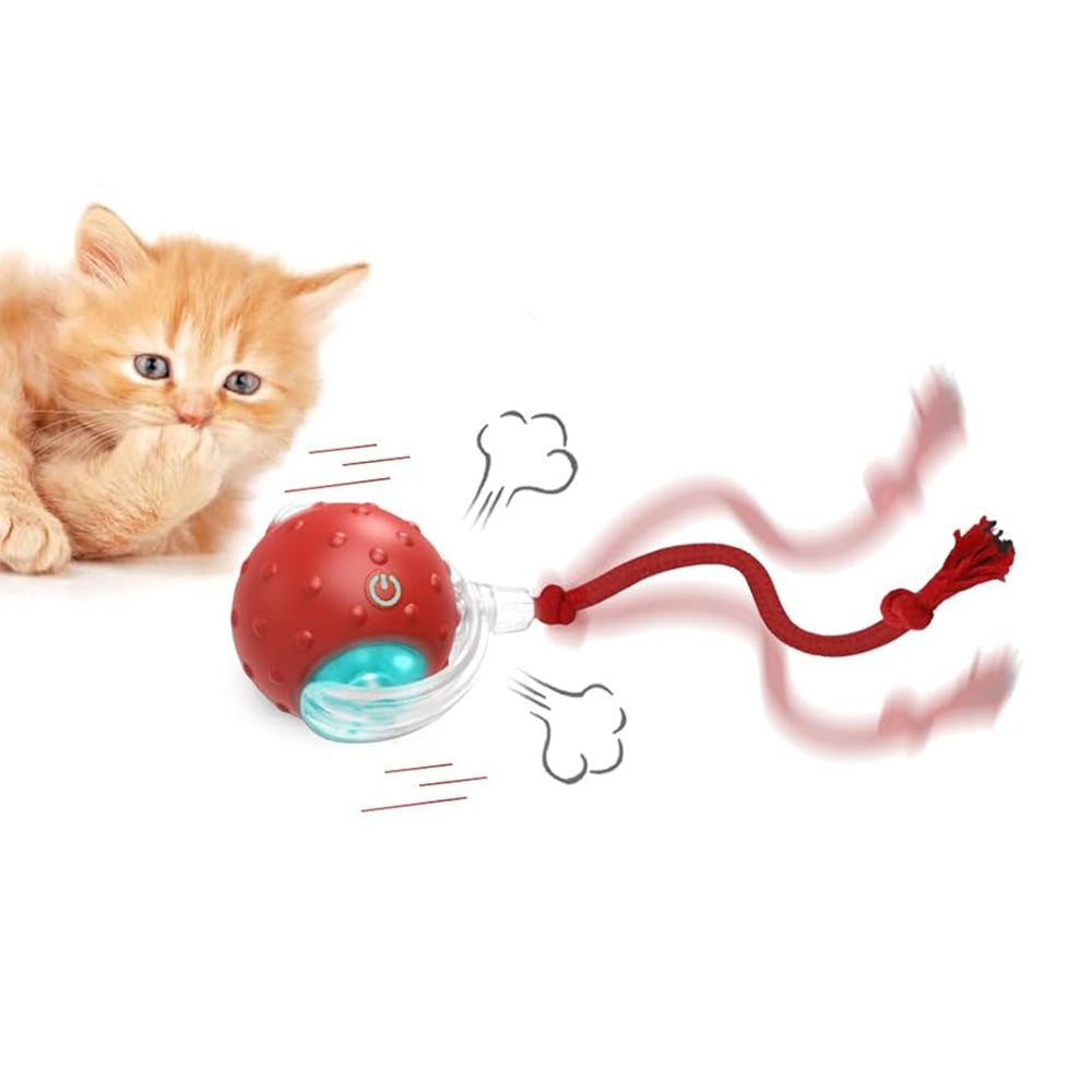 Motion Activate Interactive Cat Toy Rechargeable Smart Rolling Ball with Rope Red