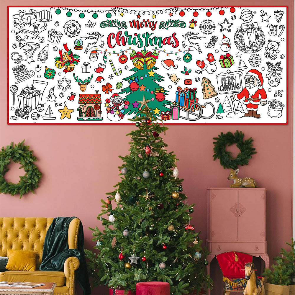 Xmas Giant Coloring Paper Tablecloth Banner Christmas Poster Crafts for Kids