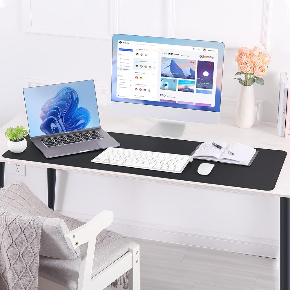 PU Leather Desk Mat Protector Non-Slip Mouse Mat Water Resistant Desk Blotter Pad for Office and Home Black