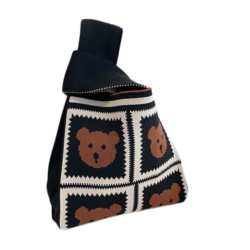 Hooking Tote Bag Small Cute Knot Wristlet Knitted Bag Knitted Wrist Purse Brown Bear