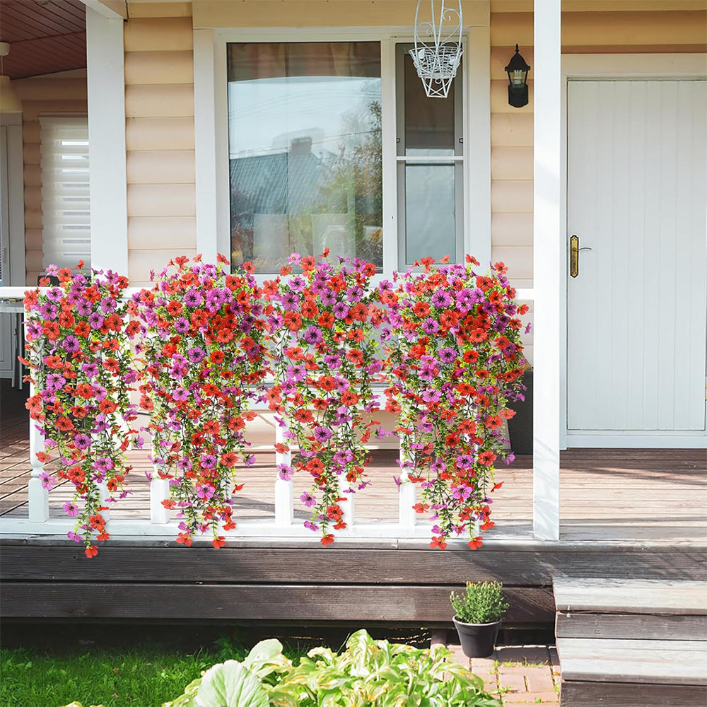 2Pcs Artificial Flowers Outdoor Hanging Faux Floral Decor for Planter Basket Window Box-Red