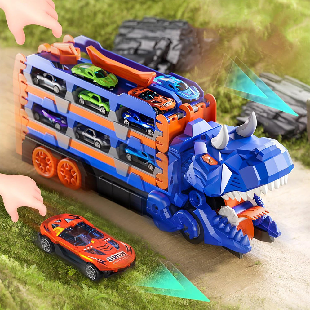 Dinosaur Transport Truck Toy Set with 12PCS Cars for Boys ââ‚?Car & Truck Set Blue