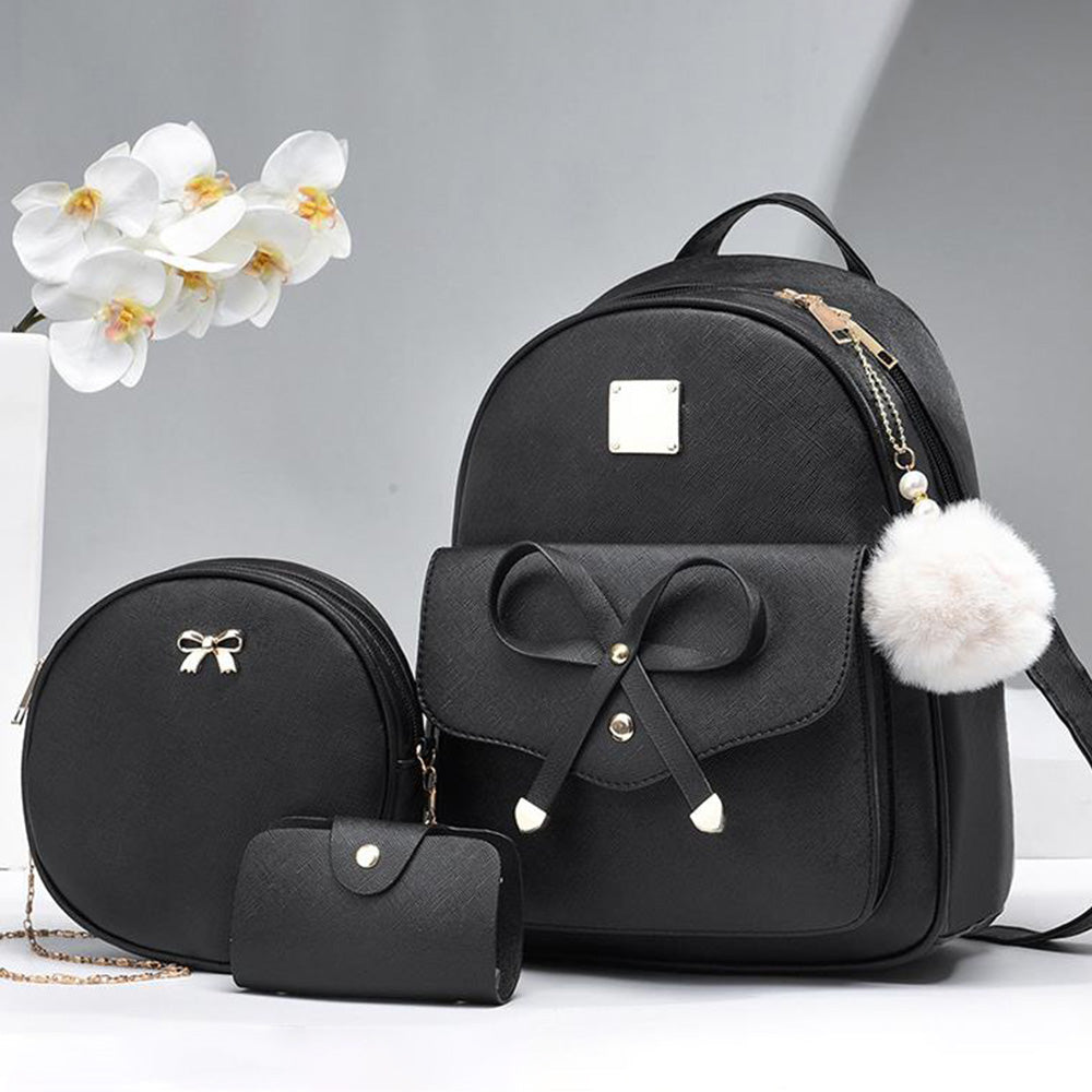 3 Pcs Set PU Bags Backpack Purse Sling Bag for Women Black