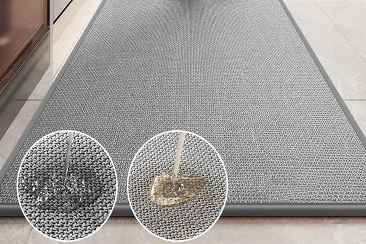 2Pcs Set 45x70cm and 45x120cm Non Slip Kitchen Runner Rug Absorbent Kitchen Floor Mat for Home Door Mats-Grey