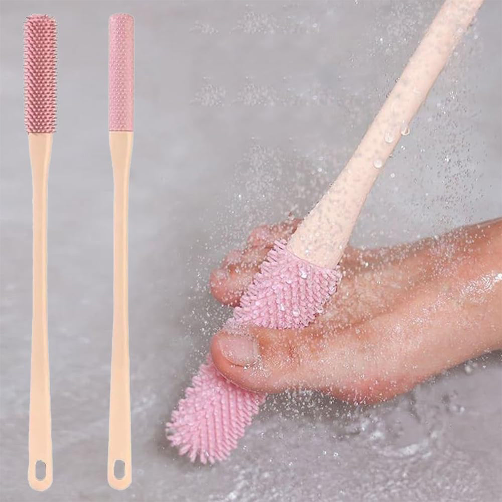 2Pcs Set Toe Cleaning Brushes Foot Scrubber with Long Handle Pink